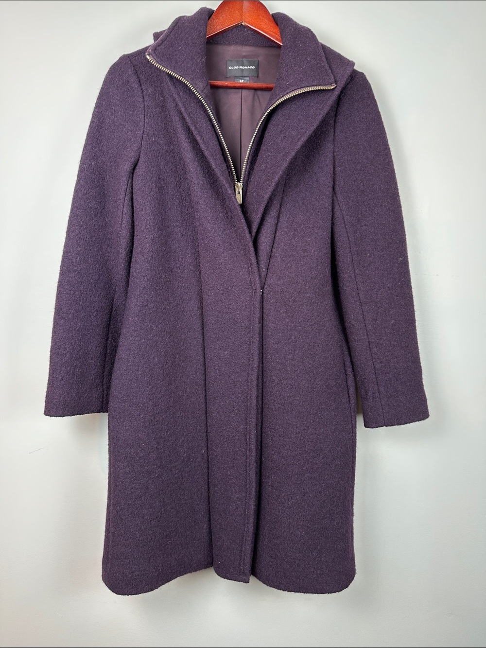 Club Monaco Wool Eggplant purple pea coat jacket double collar
